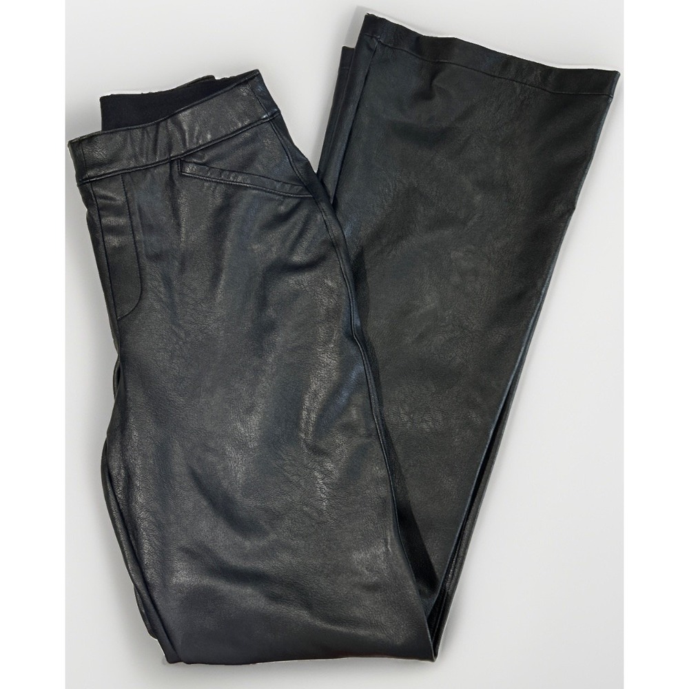 Spanx Leather Like Flare Luxe Black 20457R Pants Pull On Stretch Sz Med CLEAN
